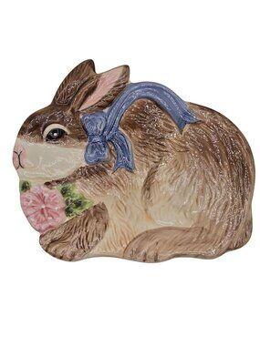 Festive Rabbit Ceramic Serving Platter Brown Maxcera Easter Spring Cottage Decor
